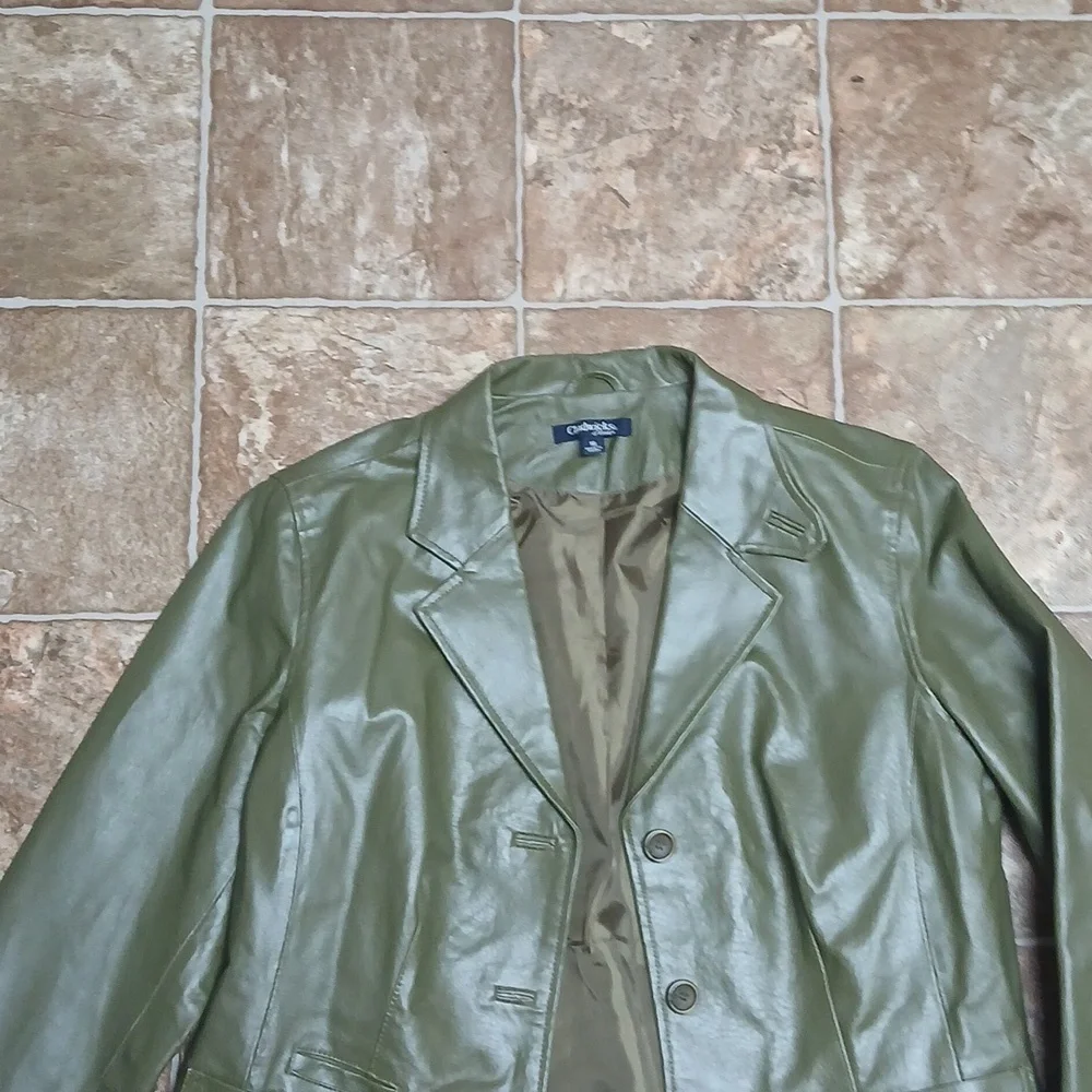 EUC Chadwicks 100% Leather Women's Olive Green Blazer Size 16 - Picture 2 of 5